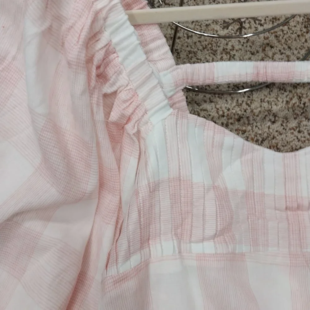 3503 Size Large POL Puff Sleeve Cream and Pink Lined Dress. NWT - Picture 4 of 9